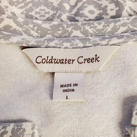 COLDWATER CREEK SZ L Super Comfy So Soft Gray & White Print Stretch Knit Dress - Picture 7 of 8